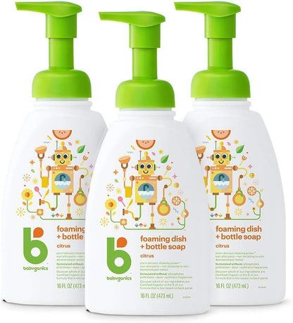 Babyganics Foaming Dish Soap, Pump Bottle, Fragrance Free, 16oz, 3 Pack