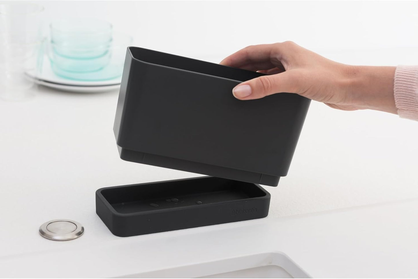 Brabantia Sink Organiser (Dark Gray) Non-Slip, Non-Scratch Kitchen Countertop Storage Caddy for Dish Brush, Soap, Cloths