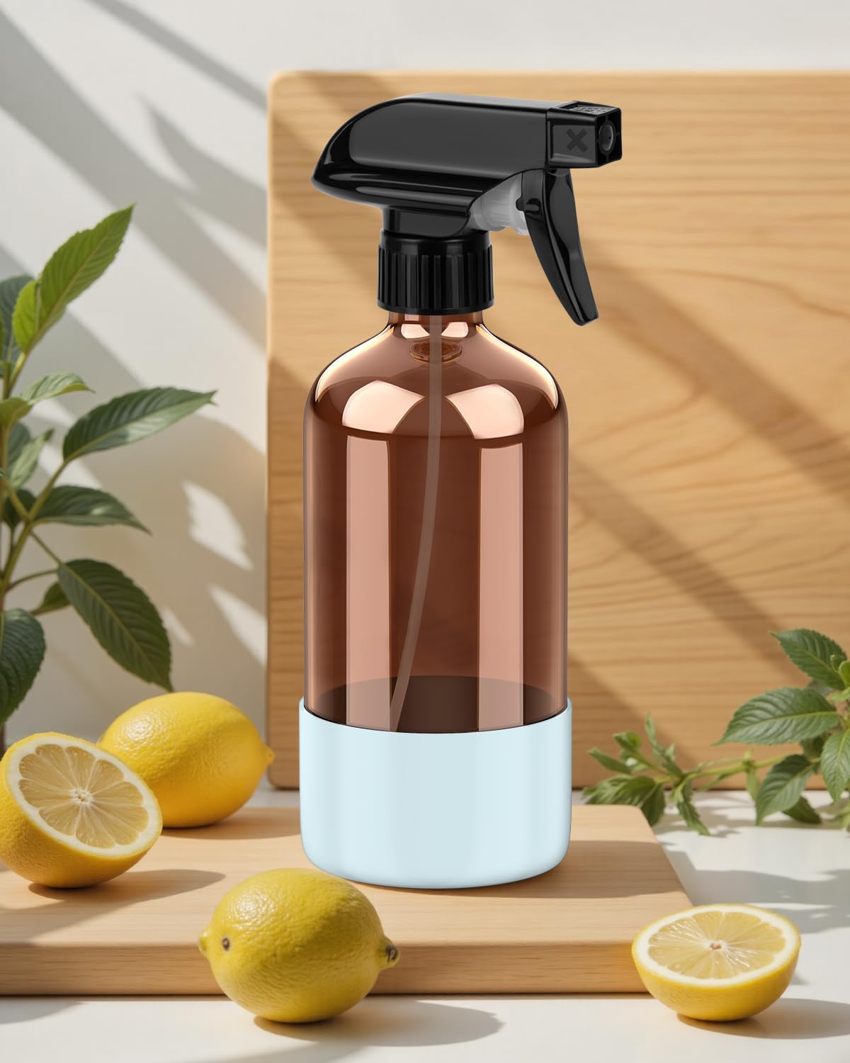 Bontip Amber Glass Spray Bottle with Silicone Sleeve Protection, 16 oz Refillable Spray Bottles for Cleaning Solutions, Plants, Aromatherapy, Facial Hydration (1, Black, 16 oz)