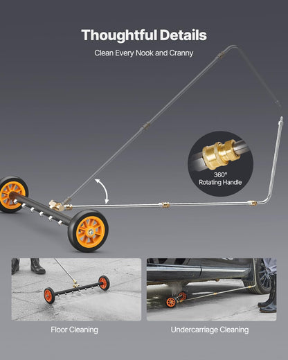 VEVOR 16 Inch Pressure Washer Undercarriage Cleaner, 4000 PSI Stainless Steel Cleaner with Angle Adjustment and 4 Nozzles, with 2 Extended Wands for Driveway, Patio, Deck
