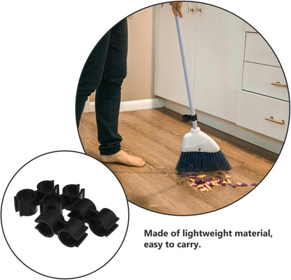 VOSAREA 4pcs Clip for Broom and Dustpan, Black Plastic Broom and Dustpan Connector Clip, Double Pipe Clamp Fastener for Space Saving Storage Organizer