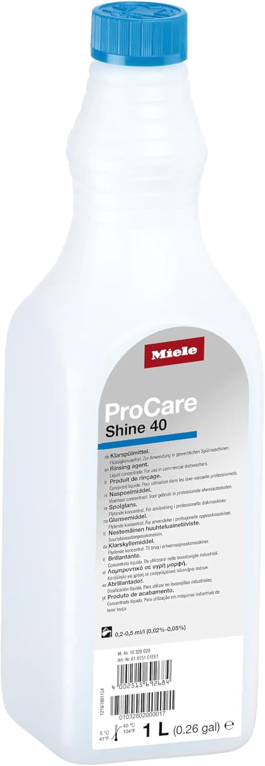 Miele ProCare Shine 40, 1 L Rinse Aid, Specially Developed for Miele Professional Dishwashers