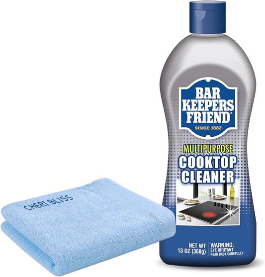 Bar Keeper’s Friend Cooktop Cleaner, Lemon Scent (13 oz) & Non-Abrasive, Washable Microfiber Cleaning Cloth (16x16 in) - Home Cleaning Supplies Kit