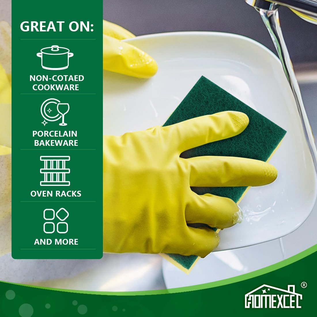 HOMEXCEL Sponges Kitchen 24pcs Heavy Duty for Dishes, Yellow Scrub Cleaning Sponge for Non-Coated Cookware, Dishes, Pots, Pans, Dual Sided Dish Sponge for Kitchen, Household, Bathroom