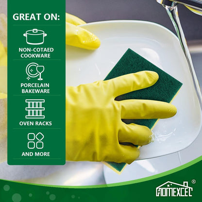 HOMEXCEL Sponges Kitchen 24pcs Heavy Duty for Dishes, Yellow Scrub Cleaning Sponge for Non-Coated Cookware, Dishes, Pots, Pans, Dual Sided Dish Sponge for Kitchen, Household, Bathroom
