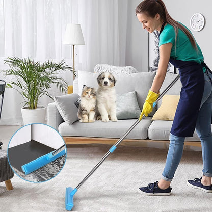 LandHope Carpet Rake for Pet Hair Remover Long Handle with Squeegee, Rubber Broom Carpet Brush Non Scratch Bristles Fur Remover Indoor Outdoor Push Broom for Cat Dog Hair Hardwood Tile Windows Clean