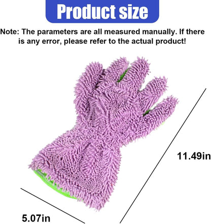 2PCS Car Wash Mitts, Double Sided Chenille Microfiber Dusting Gloves with 5-Finger Design, Anti-Scratch Auto Interior Exterior Detailing Mitt for Cleaning Wheel Tight Spot (Purple)