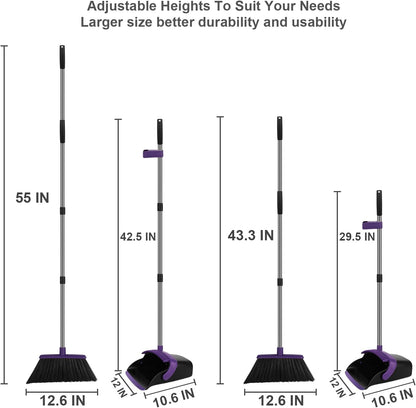 Broom and Dustpan Set, Household Broom with Dustpan Combo Set, 51" Long Handle, Dust Pan Set for Kitchen Office Lobby Floor