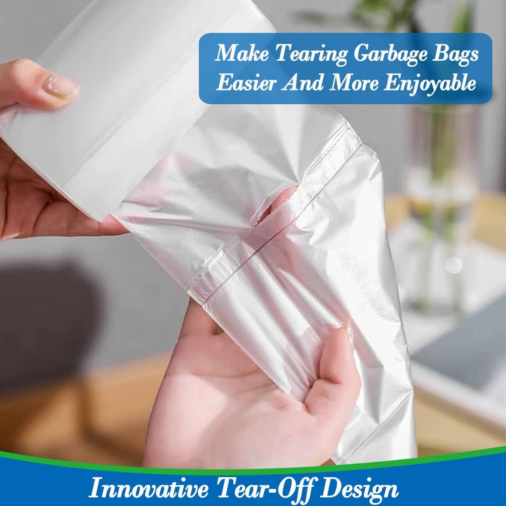 Hommaly 2 Gallon (1.8-2 Gal)120 pcs Small Clear Trash Bags, Strong 1.8 Gallon Garbage Bags, Bathroom Trash Can Bin Liners Unscented, Mini Plastic Bags for Office, Waste Basket Liner,Fit 6,7,8 Liters