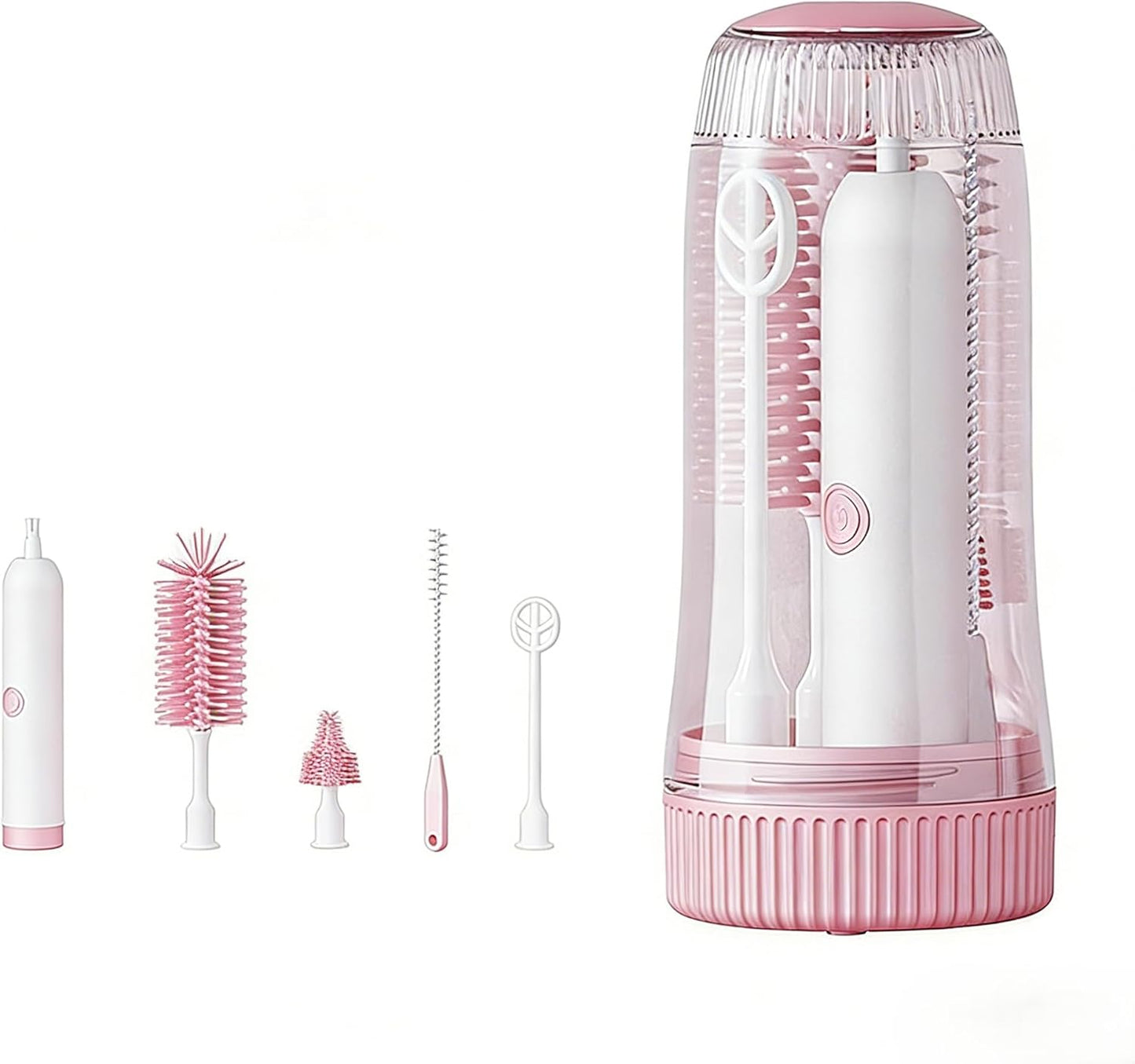Portable Electric Silicone Bottle Brush Set, 7-in-1 UV Light USB Charging, Nipple/Straw Cleaner, Milk Mixer, Built-in Drying Rack & Storage Case, BPA-Free, IPX7, On-the-Go for New Parents (Mint)
