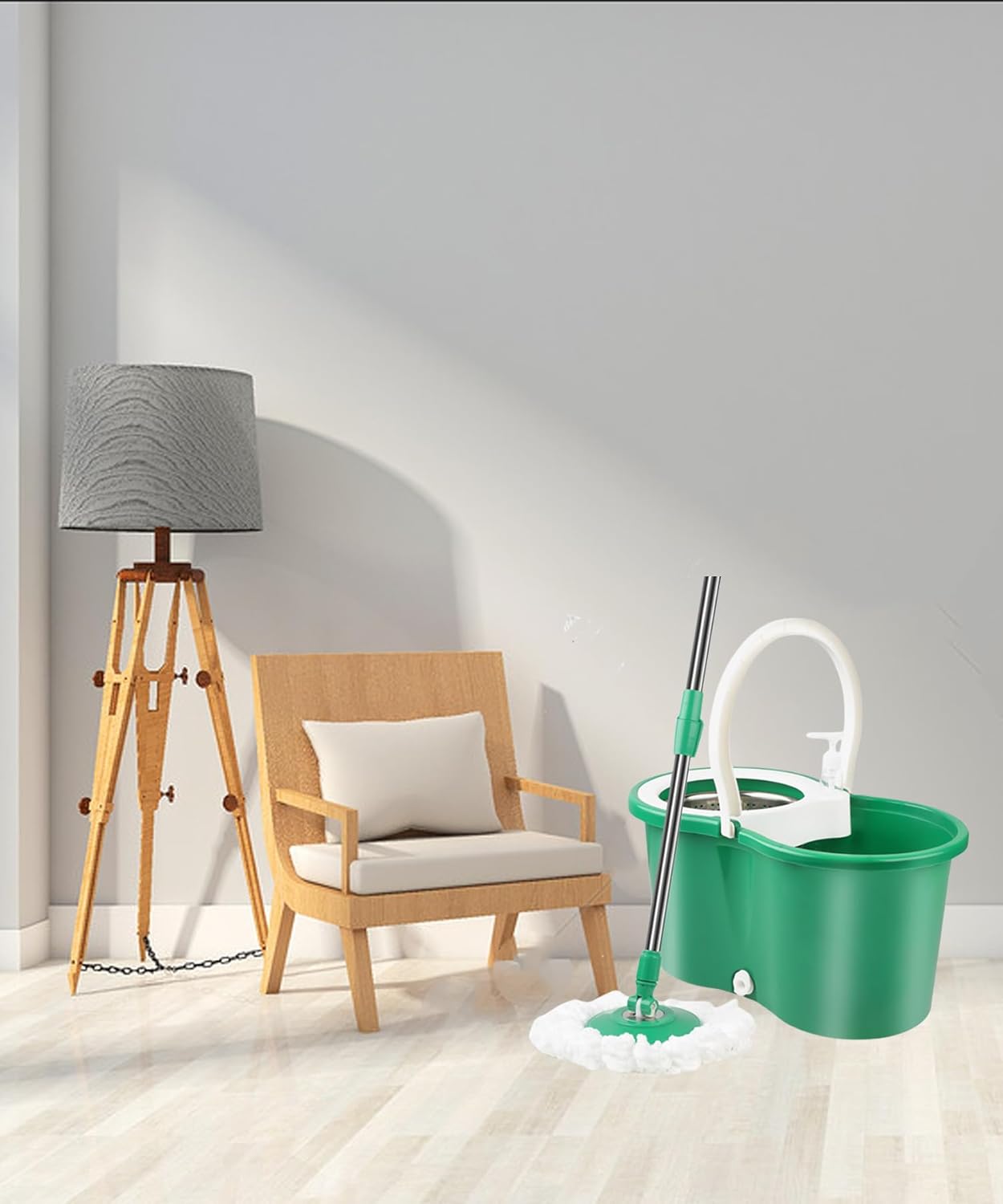 Hand Free Household Mop and Bucket with Wringer Set,Operable 360 ° Rotating Mop Bucket Set with 3 Microfiber Replacement Head and Stainless Steel 56" Extended Handle for Office and Home use(Green)