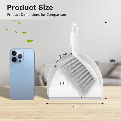 NACENA Mini Broom and Dustpan Set, Small Dust Pan and Brush Set with Handle Dustpan Teeth for Cleaning Hair Suitable for Office Desks Drawers Sofas Outdoor Camping, Light & Purple