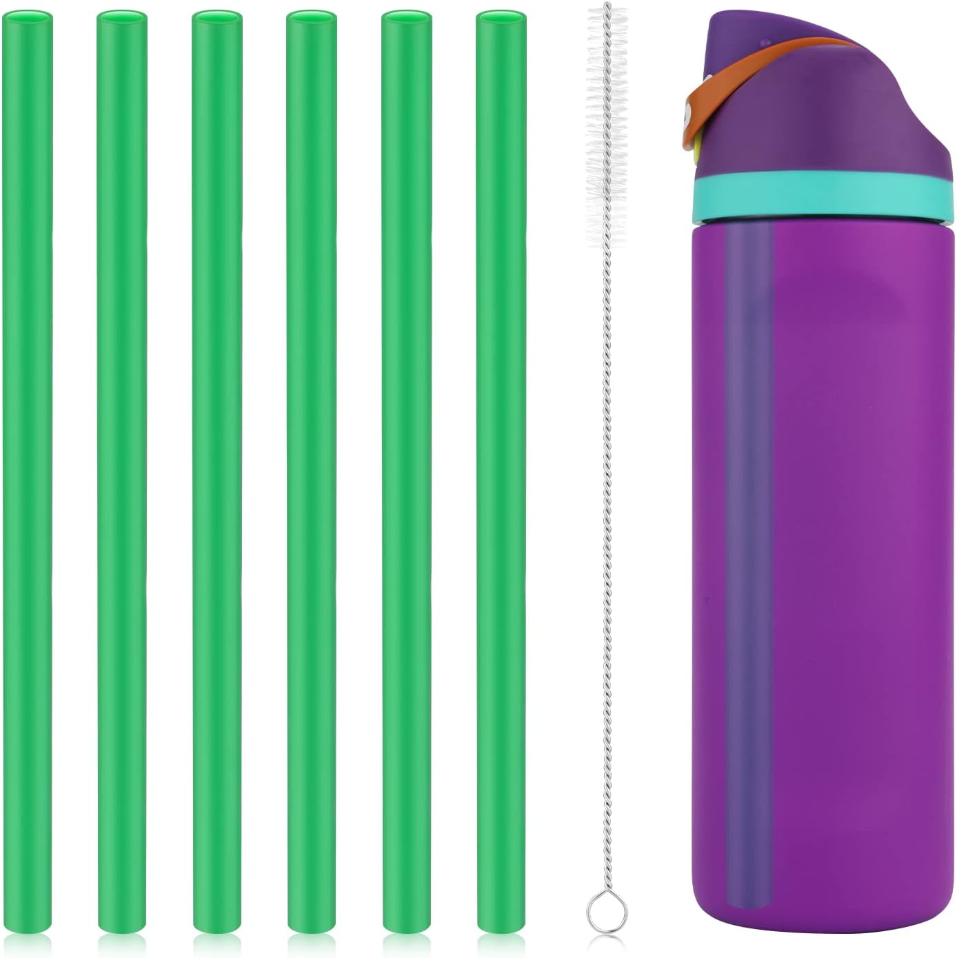 6pcs Replacement Straws for Owala Freesip 24/32oz, Reusable Plastic Straws with Cleaning Brush Tumbler Accessories Parts for Owala Flip 24/32oz Stainless Steel Insulated Water Bottle