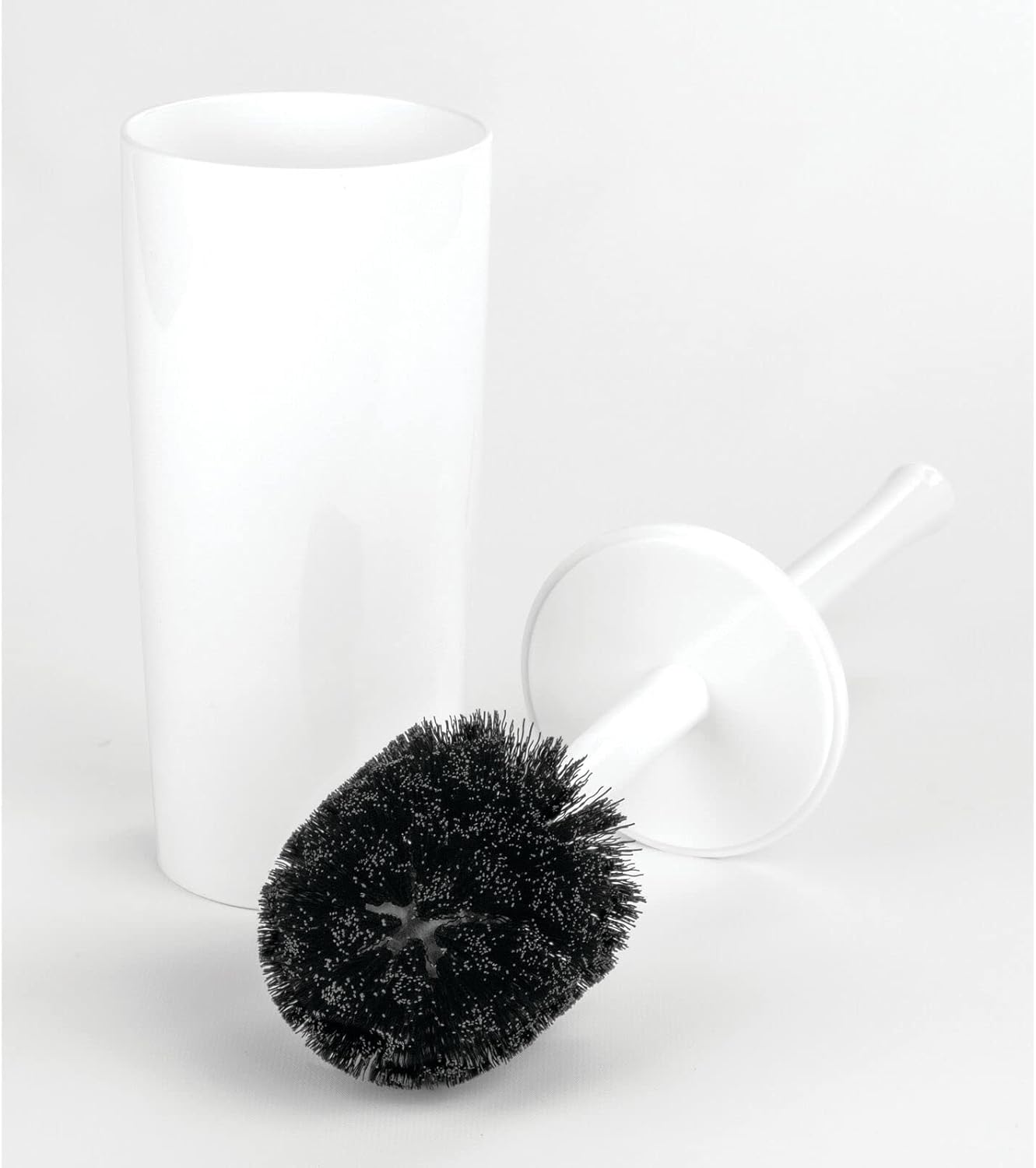 mDesign Slim Plastic Toilet Bowl Brush and Holder Set, Modern Compact Storage Organizer Cleaner Scrubber for Toilet - Heavy Duty Cleaning Plunger for Bathroom, Aura Collection - Navy Blue