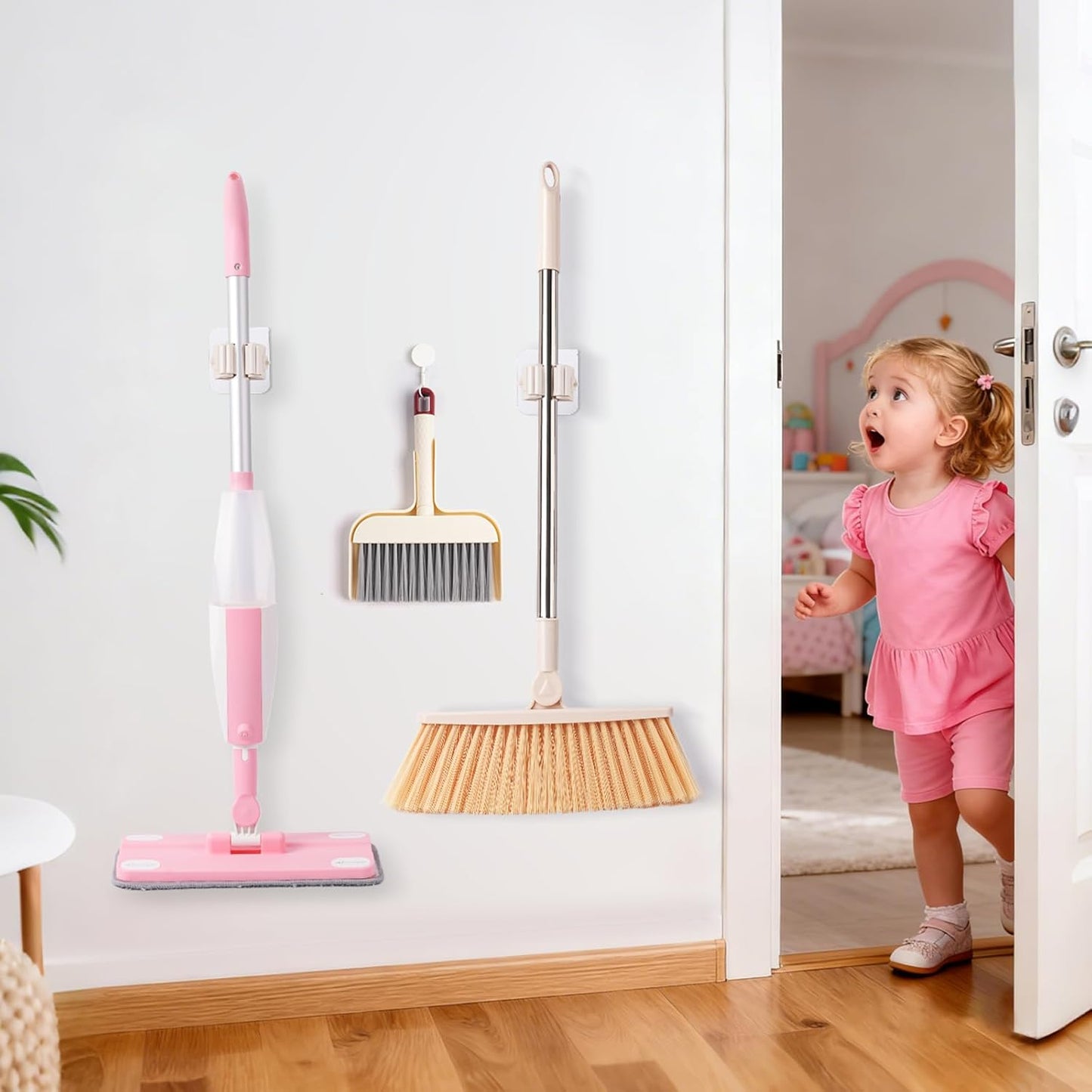 Hilsoeet Kids Spray Mop Pink, Real Working Water-Spraying Toy, Montessori Mini Mop with 2 Microfiber Washable Pads, Toddler Cleaning Set for Floor, Christmas Birthday Gifts for Age 3 4 5 6 7 8