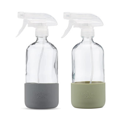Clear Glass Spray Bottle with Silicone Sleeve for Cleaning Solutions, Essential Oils, Plants, Vinegar - 16 oz, Refillable, Food Safe (2-PACK: Rich Black & Ocean Turquoise)