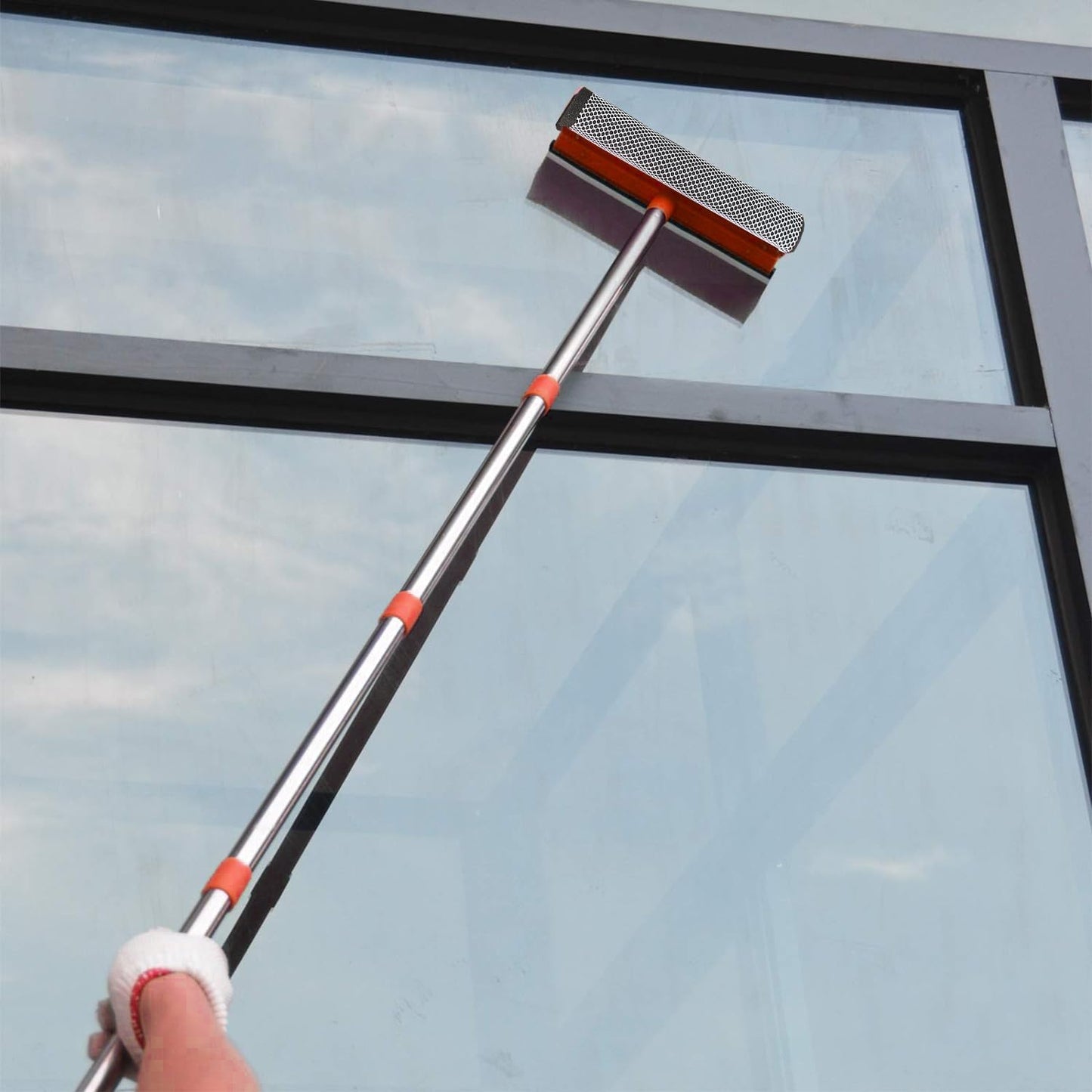 Window Squeegee for Window Cleaning, Squeegee Window Cleaner Tool 2 in 1 Car Window Cleaning Tool with Extension Pole 58‘’ Telescopic Window Washing Equipment, Shower Squeegee for Shower Glass Door
