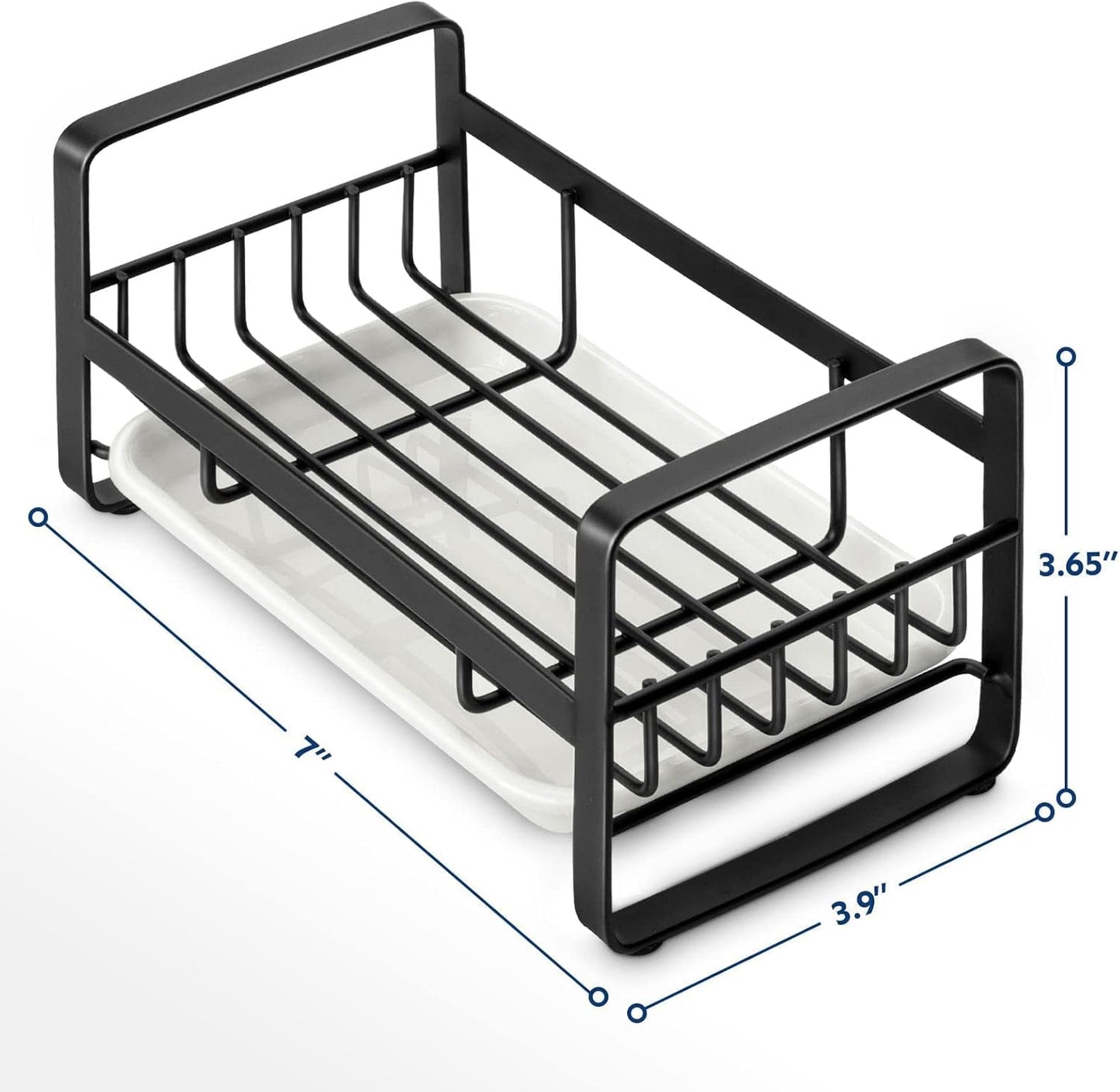 HULISEN Large Sponge Holder, 304 Stainless Steel Kitchen Soap Dispenser Caddy Organizer, Countertop Soap Dish Rack Drainer with Removable Drain Tray, not Including Dispenser and Brush, Silver
