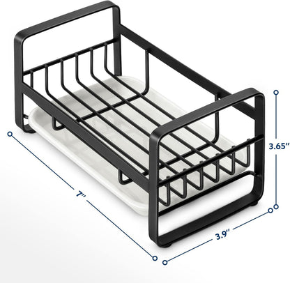HULISEN Large Sponge Holder, 304 Stainless Steel Kitchen Soap Dispenser Caddy Organizer, Countertop Soap Dish Rack Drainer with Removable Drain Tray, not Including Dispenser and Brush, Silver