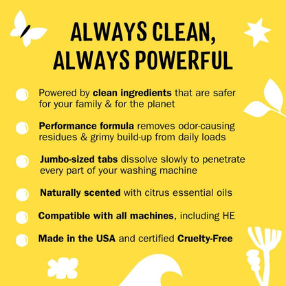 Molly's Suds Washing Machine Cleaner | Removes Odors & Grime from Front & Top Loader Machines, Including HE (Citrus - 6 Tablets)