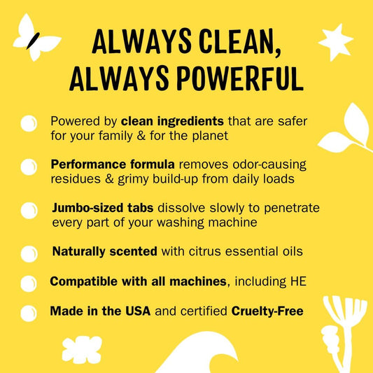 Molly's Suds Washing Machine Cleaner | Removes Odors & Grime from Front & Top Loader Machines, Including HE (Citrus - 6 Tablets)