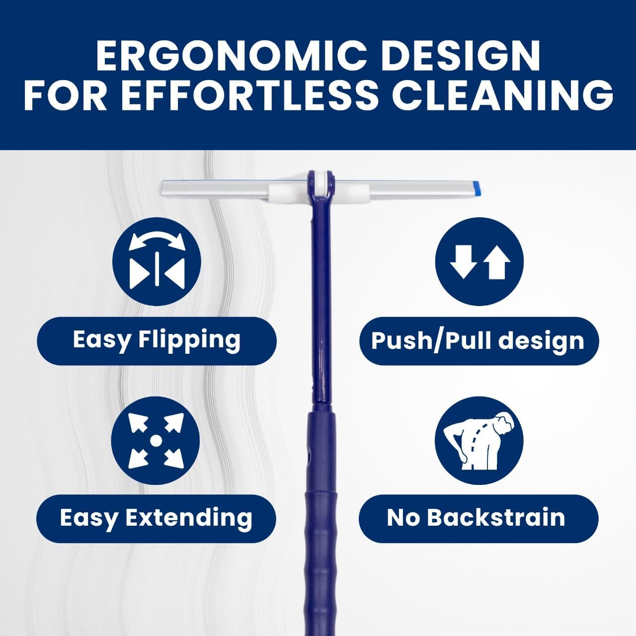 Extendable Shower Squeegee with 180-Degree Rotating Blade for Push/Pull Use – Ergonomic Cleaning Tool for Showers, Glass Doors, and Windows – 16'' to 28'' Handle for Strain-Free Cleaning