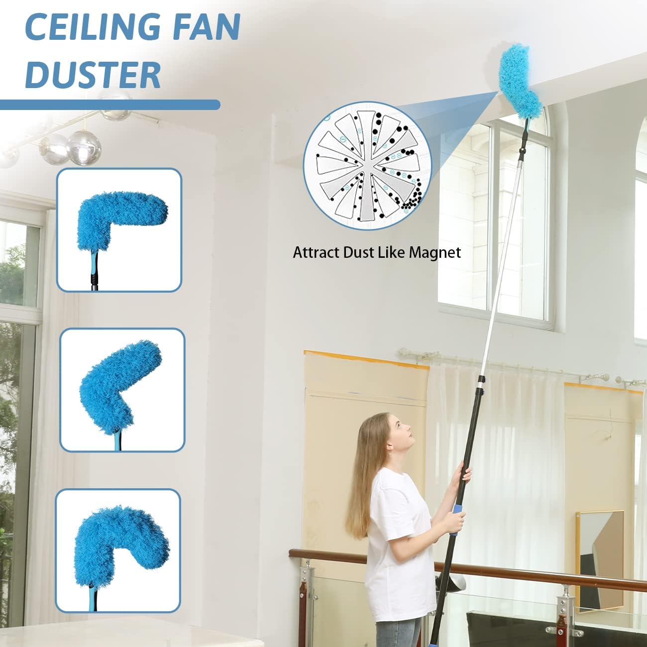 20 Foot Cobweb Duster with Extension Pole 2 PCS, Webster Cobweb Duster for High Ceilings/Corners, Spider Web Brush with Pole for Outdoor & Indoor Web Cleaning, Outdoor Cobweb Brush Kit by MAYKI
