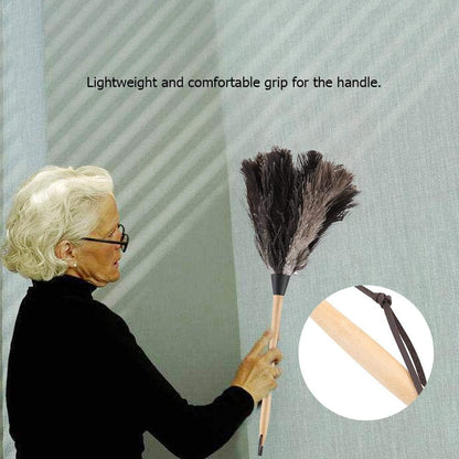 Duster, Handmade Washable Non-electrostatic Ostrich Feather Duster with Wooden Handle Household for Housewife