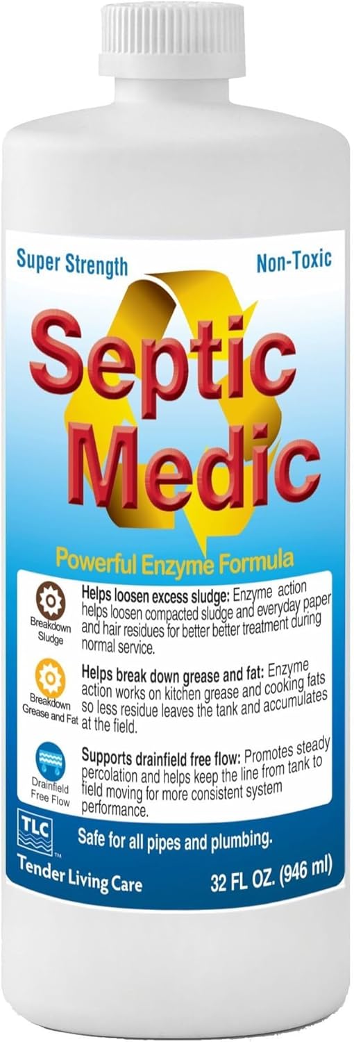 Septic Medic Septic Tank Treatment, Enzyme System Cleaner, Breakdown Sludge, Breakdown Grease and Fat, Supports Drainfield and Leach Field Free Flow, Backed by Science, 32 oz (1 Quart)