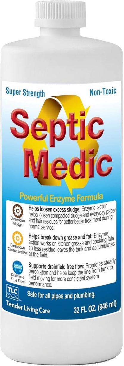 Septic Medic Septic Tank Treatment, Enzyme System Cleaner, Breakdown Sludge, Breakdown Grease and Fat, Supports Drainfield and Leach Field Free Flow, Backed by Science, 32 oz (1 Quart)