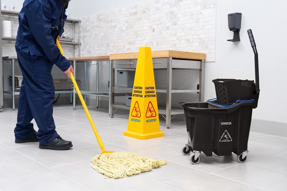 Carlisle FoodService Products Omnifit Mop Bucket with Side Press Wringer and Soiled Water Insert for Floor Cleaning, Kitchens, Restaurants, And Janitorial Use, Polypropylene (Pp), 35 Quarts, Yellow