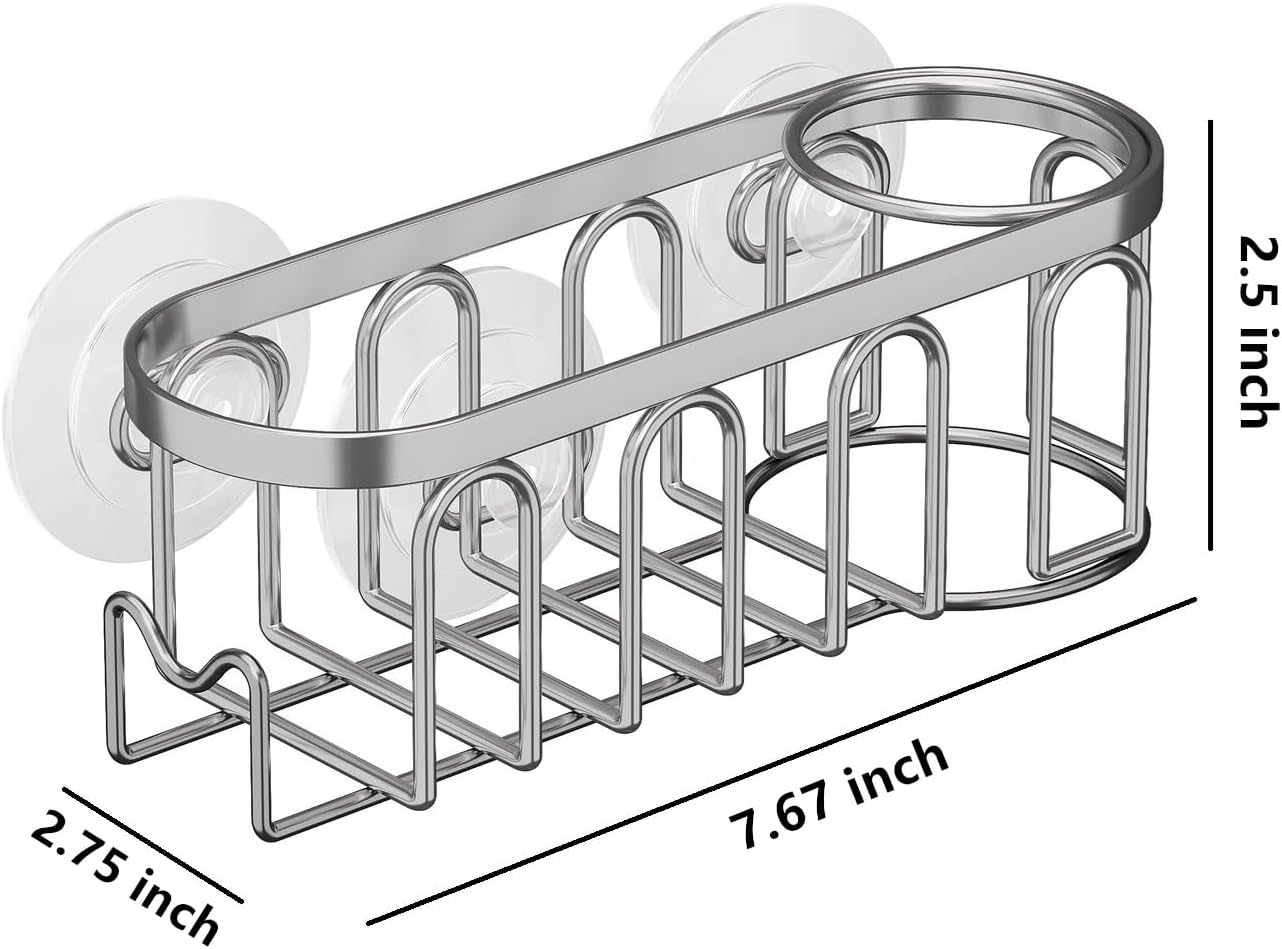 TESOT Sink Caddy Sponge Holder for Kitchen Sink 2 Suspension Options(Suction Cups and Adhesive Hook), SUS304 Stainless Steel, Silver