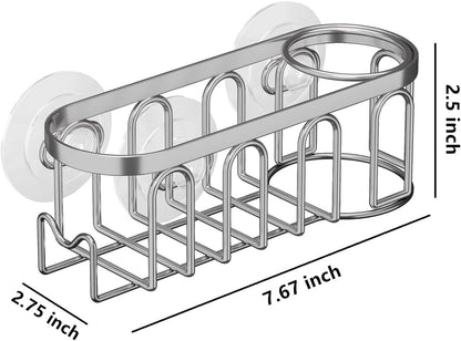 TESOT Sink Caddy Sponge Holder for Kitchen Sink 2 Suspension Options(Suction Cups and Adhesive Hook), SUS304 Stainless Steel, Silver