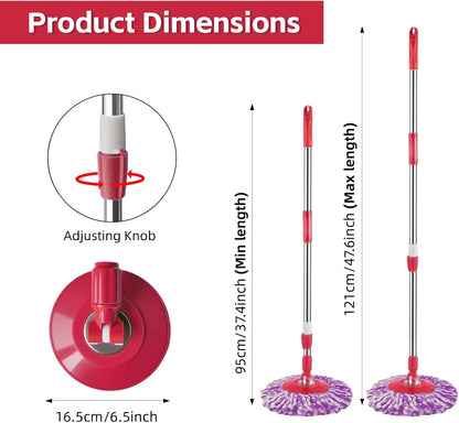 Spin Mop Replacement Handle, 47.6-inch 360 Degrees Rotating Telescopic Replacement Mop Stick with a Robust Stainless Steel Disc for Spin Mop Bucket Cleaning System (Stainless Steel Disc,Purple)