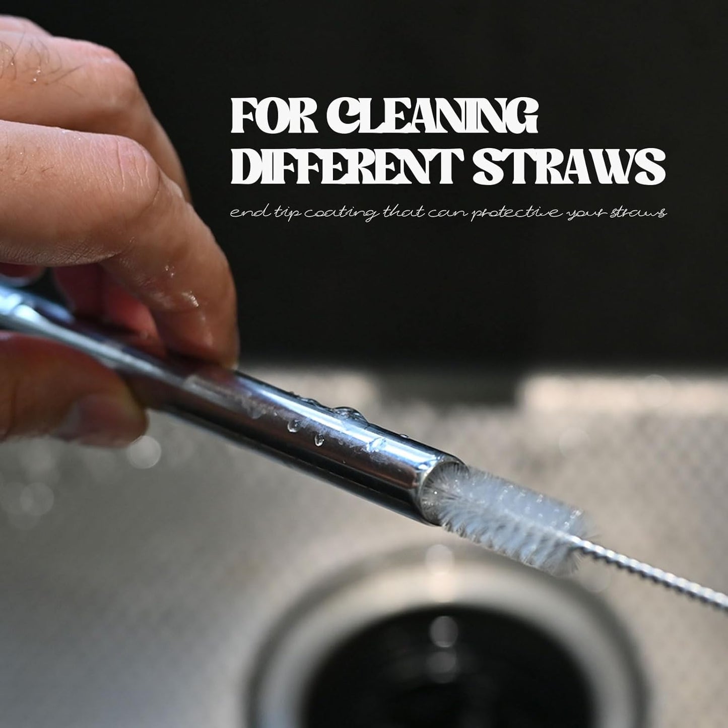 4 Pack Straw Cleaner Brush Set with Long Handle Stainless Steel Bottle Brush, 3 Straw Brushes, Kitchen Brush for Cleaning Water Bottle, Cups, Straws, Blue