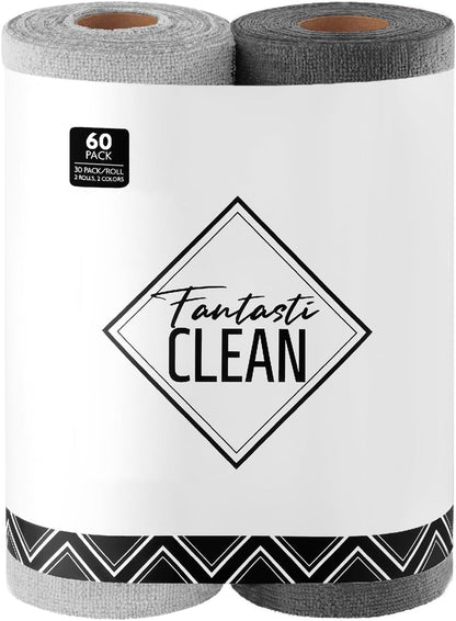 Fantasticlean Microfiber Cleaning Cloth Roll -40 Pack, Tear Away Microfiber Towels, 12" x 12", Reusable, Washable, Scratch Free, Ultra Absorbent Dishcloth for All-Around Cleaning Supplies (White)