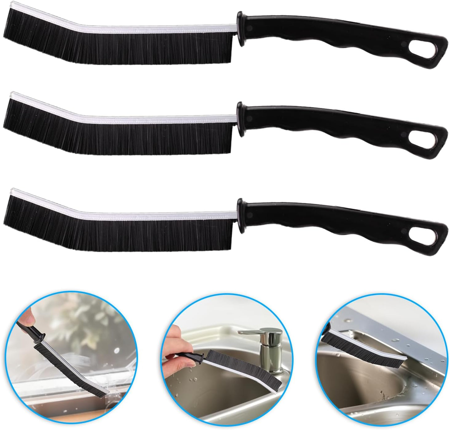 Crevice Cleaning Brush Cleaning Tools Cleaning Supplies Grout Brush Scrub Brush Toilet Brush for Household Use for Cleaning Bathroom Kitchen 3 Pcs (Black)