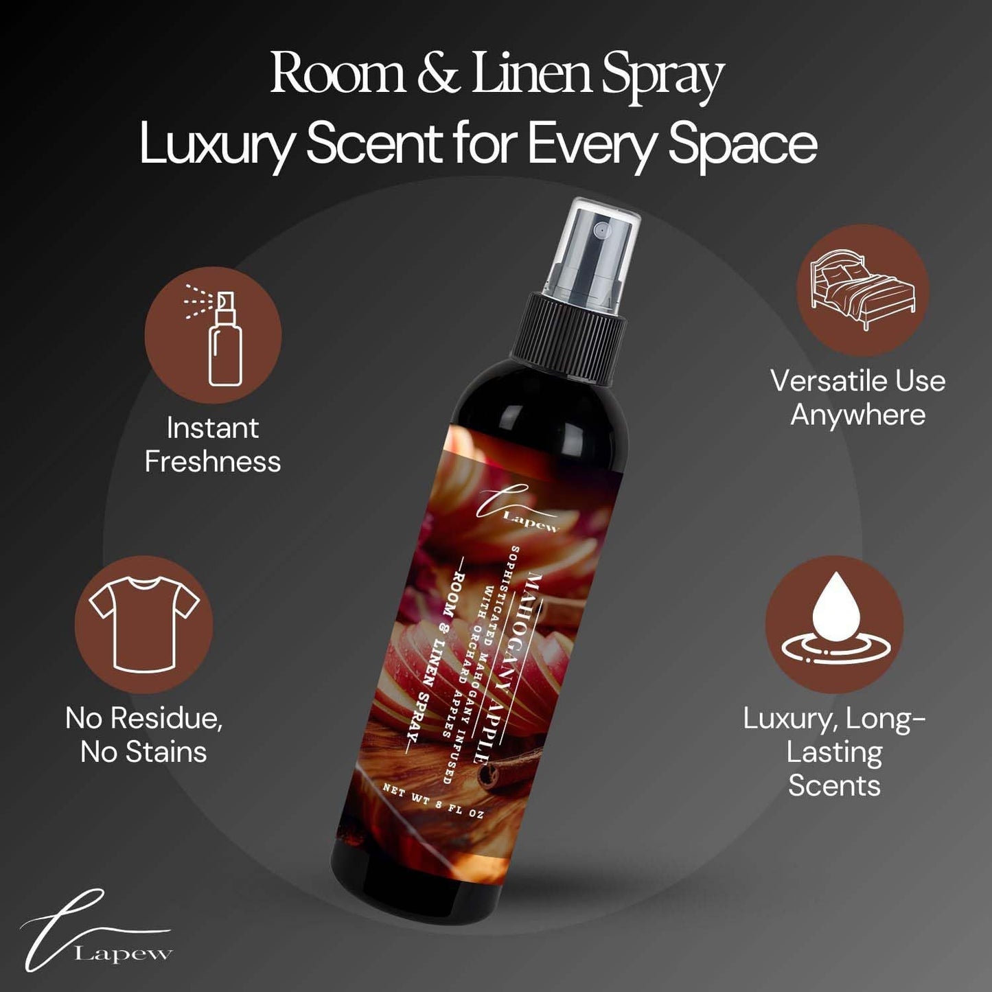 Lapew Room & Linen Spray | Fragrance Mist for Home, Car & Office | Fabric & Air Freshener | Neutralizing Mist | Made in USA | Cozy Cinnamon & Apple - Colors A