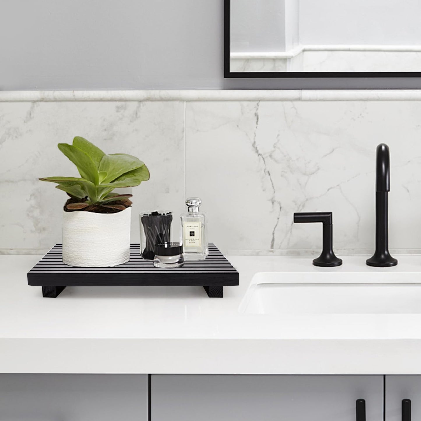 Renawe Small Kitchen Sink Soap Tray for Counter Soap Dish Dispenser Holder Wooden Risers Stand for Bathroom Decor Farmhouse Wood Pedestal Kitchen Accessories Countertop Vanity Counter Decorative Tray
