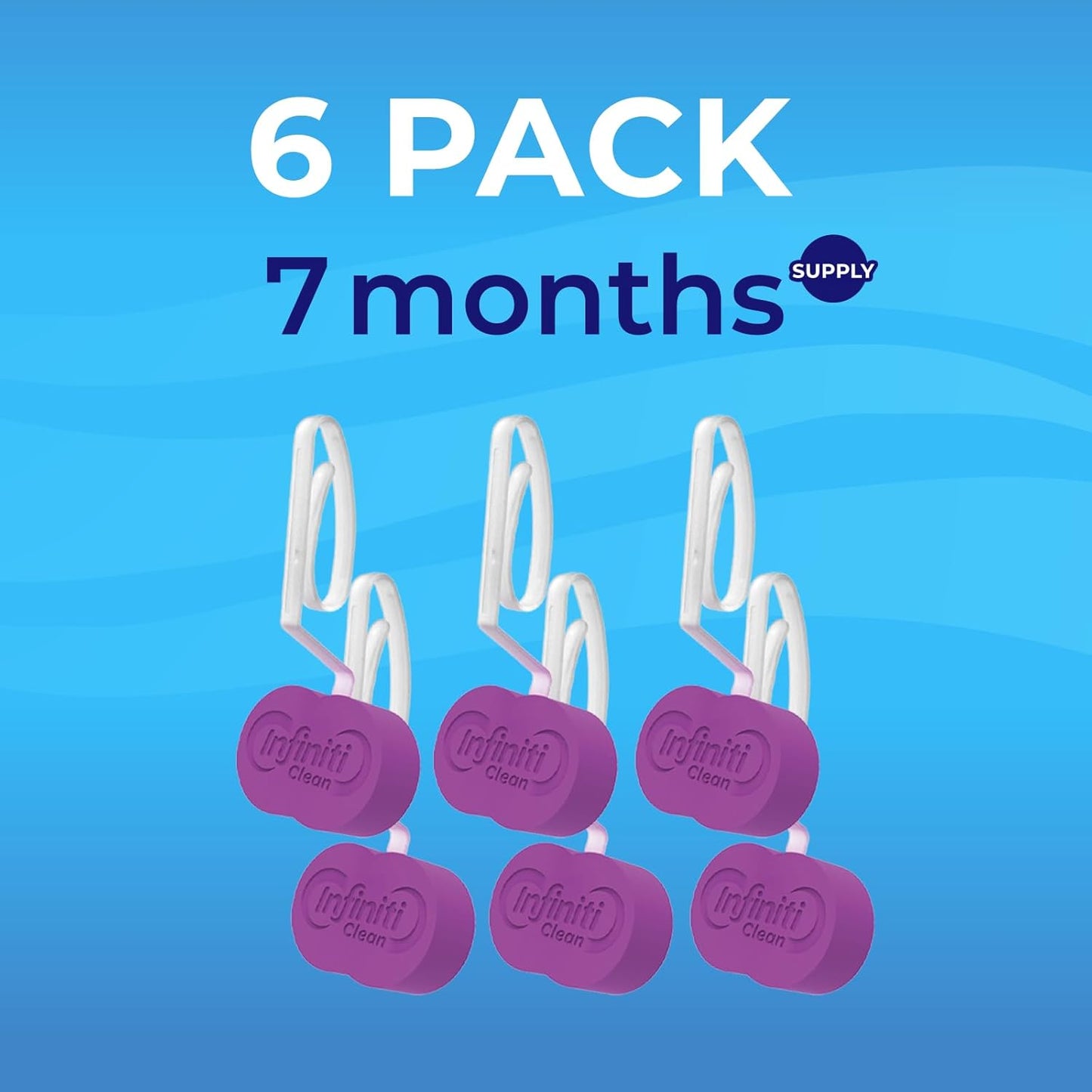 Toilet Bowl Cleaner Rim Hanger, 6 Count Automatic Bowl Toilet Cleaner, Cleans and Freshens Toilet Bowl, 7 Month (Ocean)
