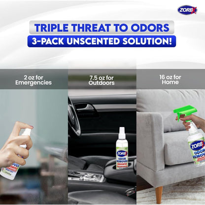 ZORBX Unscented Odor Eliminator for Strong Odor 2 Fl Oz Pack of 5 - Used in Hospitals & Healthcare Facilities - Advanced Formula, Fast-Acting Odor Remover Spray for Dog, Cat, House & Carpet