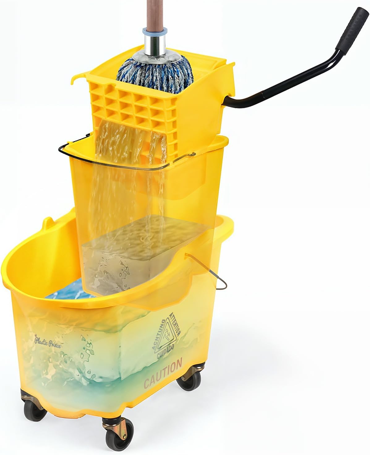 PLASTIC PRINCE Small Mop Bucket with Wringer on Wheels 5 Gallon, Heavy Duty Dual Chamber Mop Bucket Separate Dirty Water, Perfect for Household, 20 Quart Yellow