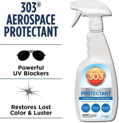 303 Products (30308CSR) UV Protectant Spray for Vinyl, Plastic, Rubber, Fiberglass, Leather & More – Dust and Dirt Repellant - Non-Toxic, Matte Finish, 16 Fl. oz., White