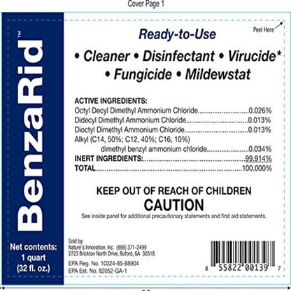 BenzaRid Pro Mold Killer Fungicide Disinfectant including Aspergillus Niger (Black Mold) H5N1 Pack | Multi-Purpose Fungicide, Mildewstat, Disinfectant, Virucide | EPA Reg. 1 Gal + 32 oz.
