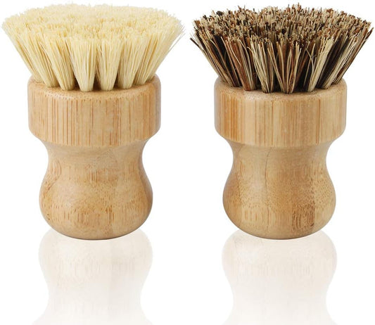 2 Pack Bamboo Dish Scrub Brush, Picowe Natural Scrub Cleaning Brush Vegetable Brush for Dishes Cast Iron Pots Pans, Used in Bathroom Kitchen Sink Household Cleaning