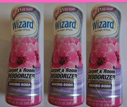 wizard, carpet & room deodorizer with odor eliminating banking soda, cherry blossom scent 21 oz (pack of 3)