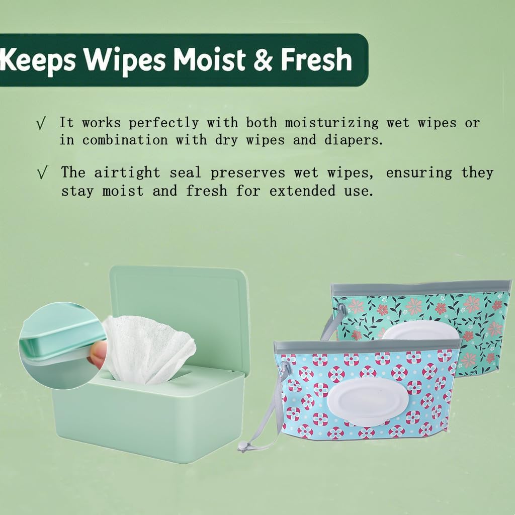 Wipe Dispenser White,Reusable Flushable Wipe Holder Set with 2Pcs Refillable Portable Wipe Bag for Baby Adult Bathroom,Wipe Container with Lids Keeps Wipes Fresh,Baby Shower New Mom Gifts