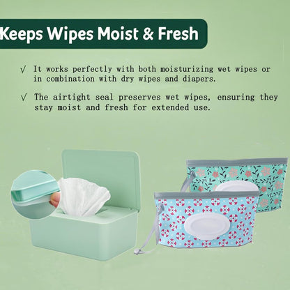 Wipe Dispenser White,Reusable Flushable Wipe Holder Set with 2Pcs Refillable Portable Wipe Bag for Baby Adult Bathroom,Wipe Container with Lids Keeps Wipes Fresh,Baby Shower New Mom Gifts