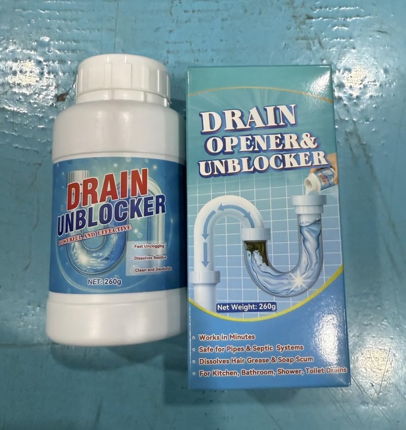 Drain Clog Remover, Powerful Sink Drain Cleaner Powder, Fast Removes Clogs, Hair, Grease & Soap Scum, for Pipes Home Use (260g)