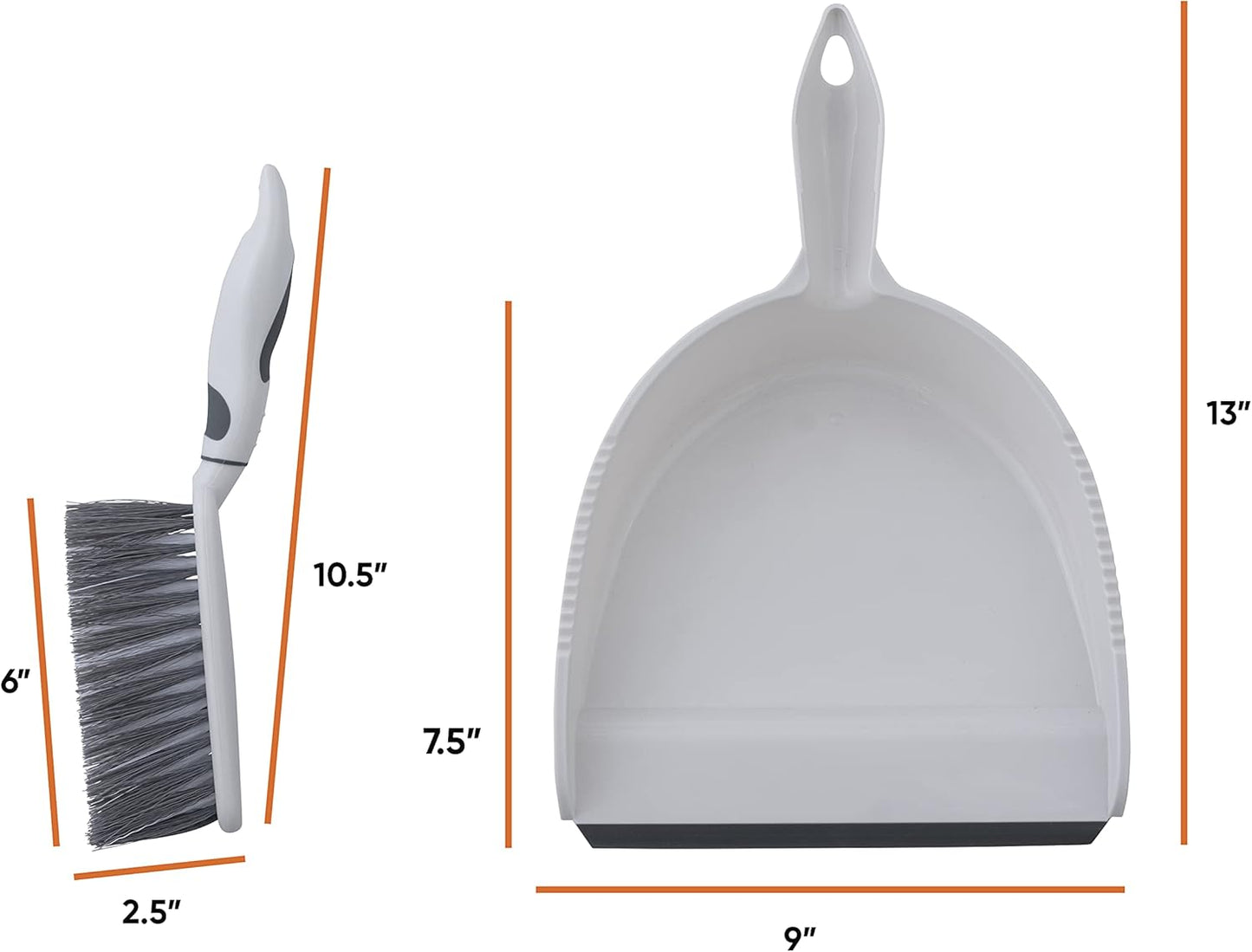 Superio Brush and Dustpan Set, Rubber Edge for Easy Dirt Pickup, Durable Plastic Broom Set with Ergonomic Grip Handle, for Table, Countertop, Desk (1)
